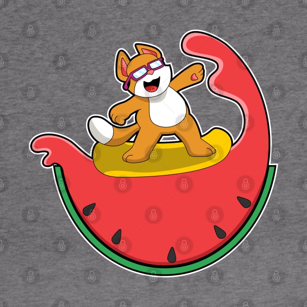 Cat as Surfer with Watermelon by Markus Schnabel